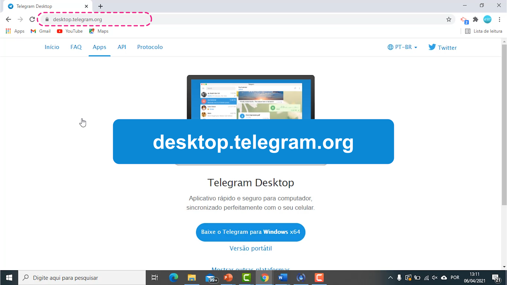Como baixar o Telegram no PC: passo 1